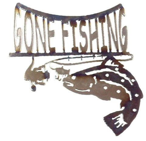 Rustic Gone Fishing Metal Wall Art – Handcrafted Outdoor Decor | Made in USA Knights Home Decor  item