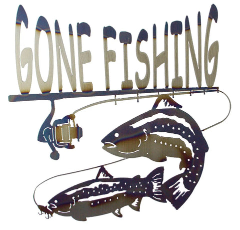 Rustic Gone Fishing Metal Wall Art – Handcrafted Outdoor Decor | Made in USA Knights Home Decor  item