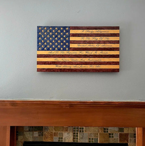 Rustic Hand Chiseled American Flag Wall Decor 33x60 Inch Pine Wood Patriotic Plaque | Made in USA American Grains LLC 