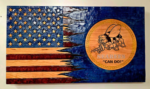 Rustic Hand Chiseled American Flag Wall Decor 33x60 Inch Pine Wood Patriotic Plaque | Made in USA American Grains LLC 