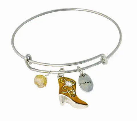 Rustic High Heel Boot Charm Bangle Bracelet – Adjustable Stainless Steel Band | Made in USA Handcrafted Jewelry Michelle Marie Boutique  Bracelet