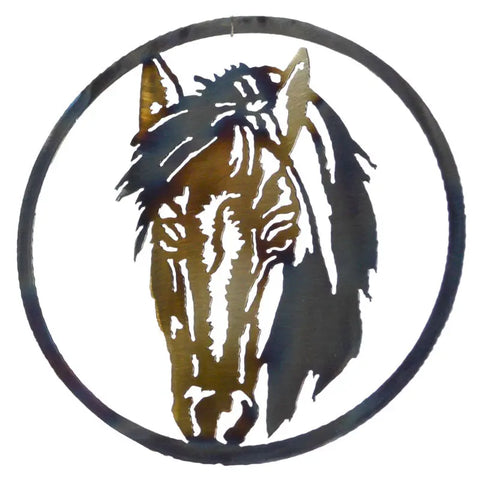 Rustic Horse Head Metal Wall Art – Circular Equine Silhouette Decor | Made in USA Knights Home Decor  item