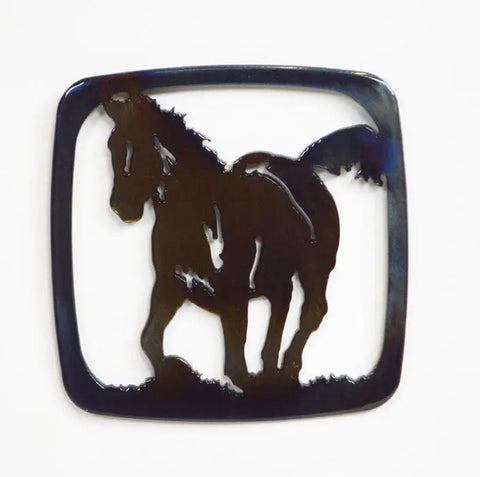 Rustic Horse and Colt Metal Coaster – Western Silhouette Design | Handmade in USA Knights Home Decor  item
