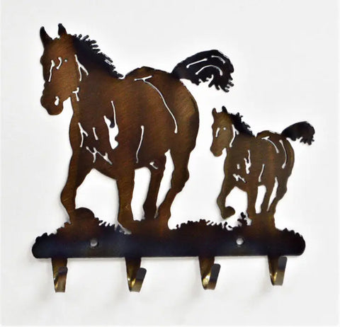 Rustic Horse and Colt Metal Key Rack – Wall Mounted Organizer for Entryway | Handmade in USA Knights Home Decor  item