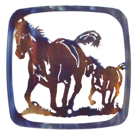 Rustic Horse and Colt Metal Trivet – Handmade Kitchen Hot Plate | Durable Heat-Treated USA Craft Knights Home Decor  item