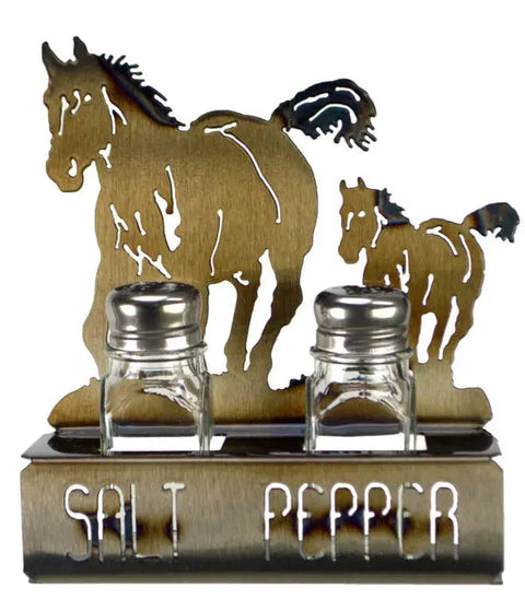 Rustic Horse and Colt Salt and Pepper Shaker Set – Metal Kitchen Decor | Made in USA Knights Home Decor  item