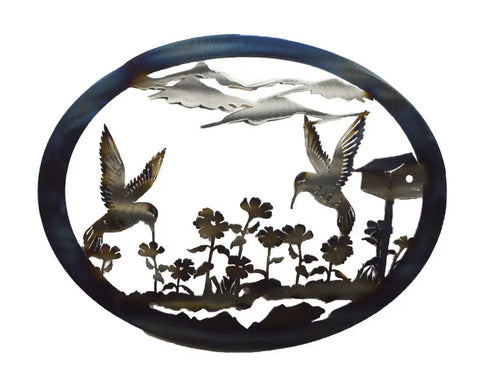 Rustic Hummingbird Oval Metal Wall Art – Handmade Outdoor Decor | Made in USA Knights Home Decor  item