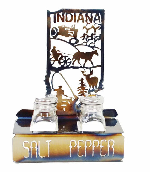 Rustic Indiana Salt and Pepper Shaker Set – Handcrafted Metal Farmhouse Kitchen Decor | Made in USA Knights Home Decor  item