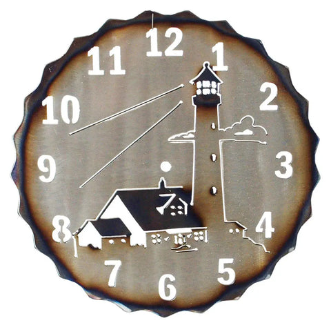 Rustic Lighthouse Wall Clock – Coastal Style Metal Decor – Handcrafted Timepiece | Made in USA by Veteran-Owned Business Knights Home Decor  item