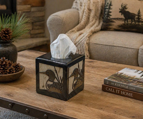 Rustic Loon Duck Tissue Box Cover – Handcrafted Decorative Square Tissue Holder | Made in USA Knights Home Decor  item