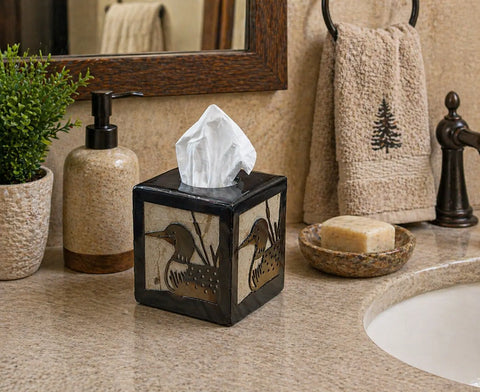 Rustic Loon Duck Tissue Box Cover – Handcrafted Decorative Square Tissue Holder | Made in USA Knights Home Decor  item