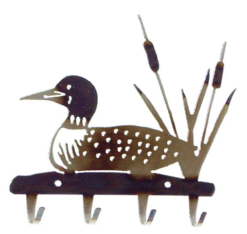 Rustic Loon Key Holder – Handmade Metal Wall Rack with Cattail Design | American Craft Made in USA Knights Home Decor  item