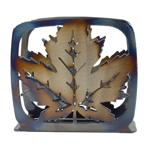 Rustic Maple Leaf Napkin Holder – Handcrafted Heat-Treated Metal Decor | Made in USA Knights Home Decor  item