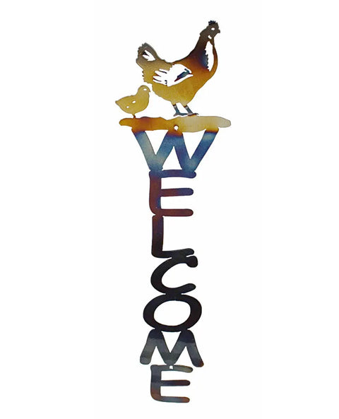 Rustic Metal Chicken And Chick Welcome Sign – Handmade Entryway Decor | Made in USA Knights Home Decor  item