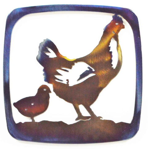 Rustic Metal Chicken and Chick Trivet – Handcrafted Heat Protector for Kitchen Counters | Made in USA Knights Home Decor  item