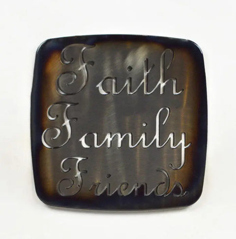 Rustic Metal Faith Family Friends Trivet – Handmade Kitchen Hot Pad | Made in USA Knights Home Decor  item