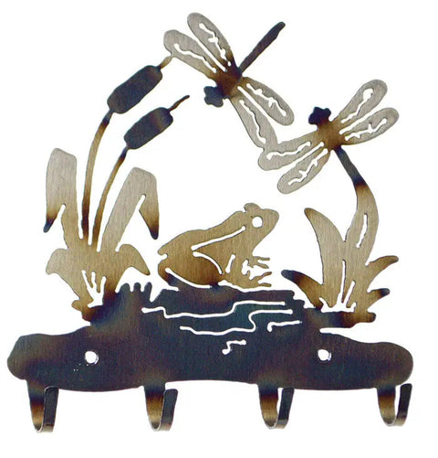 Rustic Metal Frog and Dragonfly Wall Key Rack – Nature-Inspired Home Organizer | Made in USA Knights Home Decor  item