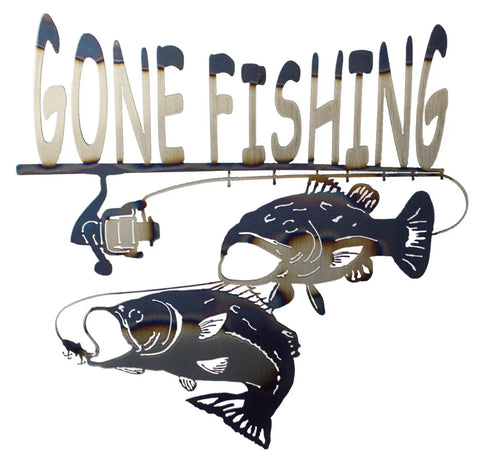 Rustic Metal Gone Fishing Bass Wall Art – Handcrafted Outdoor Decor | Made in USA Knights Home Decor  item