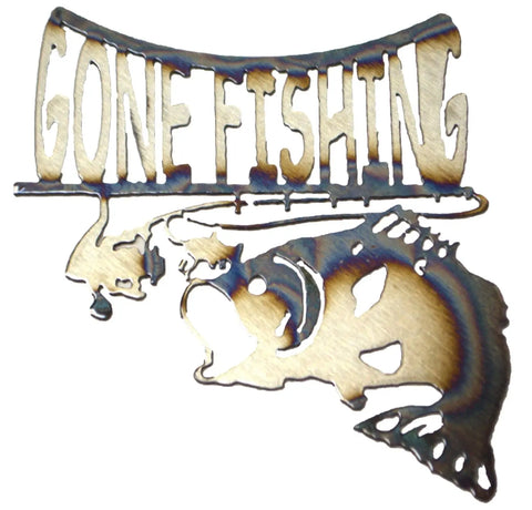 Rustic Metal Gone Fishing Bass Wall Art – Handcrafted Outdoor Decor | Made in USA Knights Home Decor  item