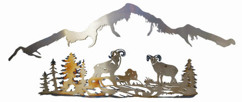 Rustic Metal Mountain Wall Art With Bighorn Sheep Scene – Handcrafted Outdoor Decor | Made in USA Knights Home Decor  item