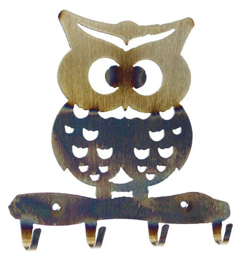 Rustic Metal Owl Key Holder – Cute Entryway Organizer with Hooks | Handmade in USA – Durable Wall Rack Knights Home Decor  item