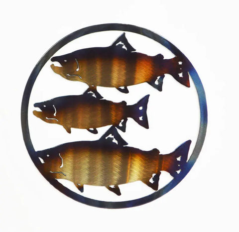 Rustic Metal Salmon Circle Wall Decor – Handcrafted Outdoor Fish Art | Made in USA Knights Home Decor  item