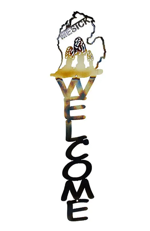 Rustic Michigan Mesick Mushroom Welcome Sign – Handcrafted Metal Wall Art | Made in USA Knights Home Decor  item