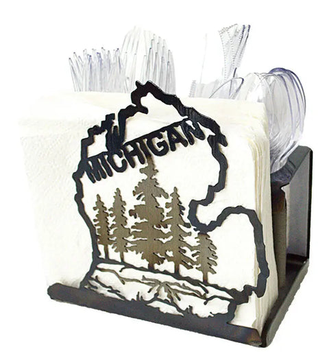 Rustic Michigan Utensil and Napkin Holder – Handcrafted Metal Kitchen Organizer | Made in USA Knights Home Decor  item