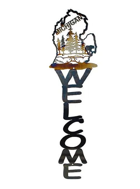 Rustic Michigan Welcome Sign Metal Wall Art – Handcrafted Outdoor Indoor Decor | Made in USA Knights Home Decor  item