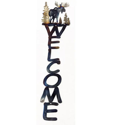Rustic Moose And Pine Tree Metal Welcome Sign – Outdoor Lodge Wall Decor | Made In USA Knights Home Decor  item