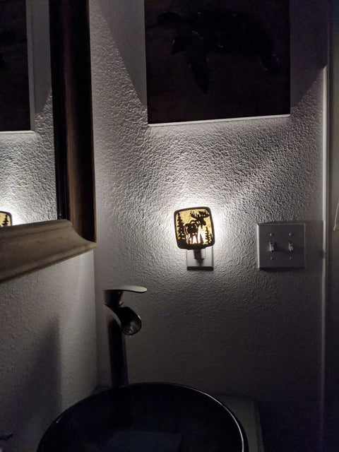Rustic Moose Night Light – Handcrafted LED Wildlife Decor | Veteran-Owned USA-Made Accent Lamp Knights Home Decor  item