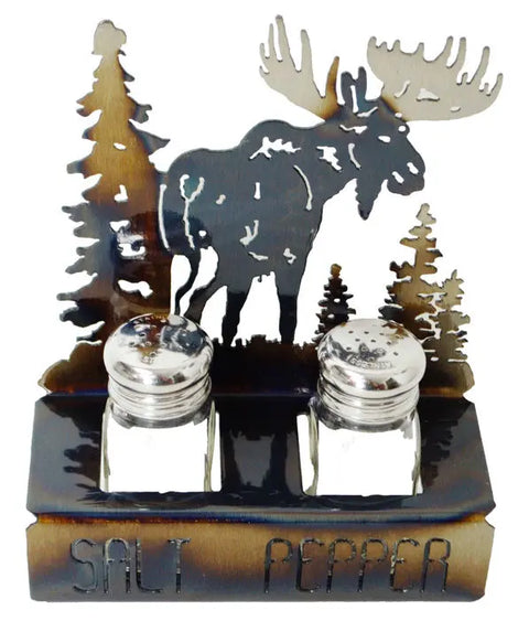 Rustic Moose Salt and Pepper Holder – Handcrafted Metal Kitchen Accessory | Made in USA – Veteran Owned Knights Home Decor  item