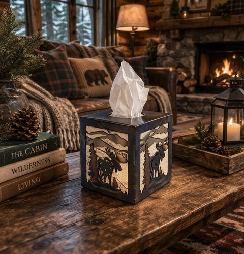 Rustic Moose Tissue Box Cover – Handmade Wildlife Decor for Cabin or Home | Made in USA Knights Home Decor  item