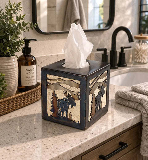 Rustic Moose Tissue Box Cover – Handmade Wildlife Decor for Cabin or Home | Made in USA Knights Home Decor  item