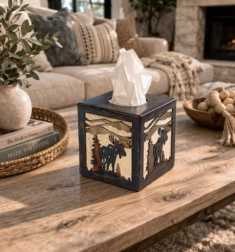 Rustic Moose Tissue Box Cover – Handmade Wildlife Decor for Cabin or Home | Made in USA Knights Home Decor  item