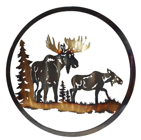 Rustic Moose Wall Art 13 Inch Metal Circle – Handcrafted Wilderness Decor | Made in USA Knights Home Decor  item