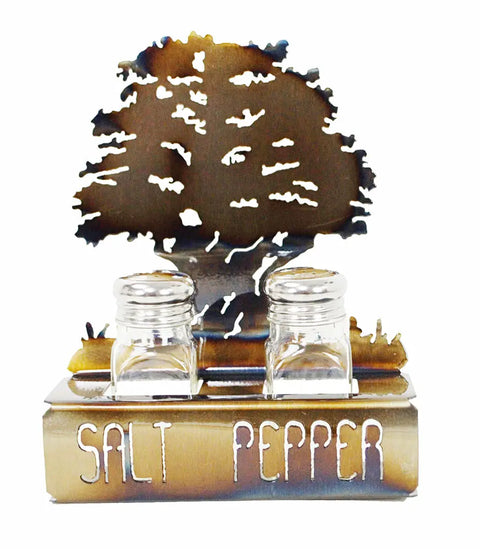Rustic Olive Tree Metal Salt and Pepper Shaker Set – Handcrafted Kitchen Decor | Made in USA Knights Home Decor  item