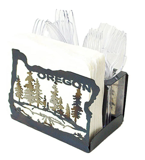 Rustic Oregon Utensil and Napkin Holder – Handcrafted Organizer for Kitchen and Picnic | Made in USA Knights Home Decor  item