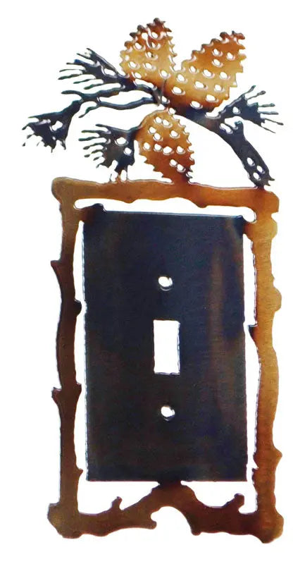 Rustic Pine Cone Toggle Switch Plate – Handmade Wall Cover Decor | Made in USA Cabin Style Knights Home Decor  item