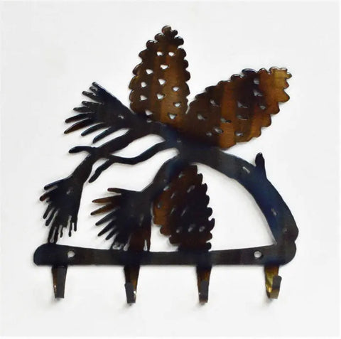 Rustic Pine Cone Wall Key Holder – Handmade Metal Hook Rack | Functional Decor Made in USA Knights Home Decor  item