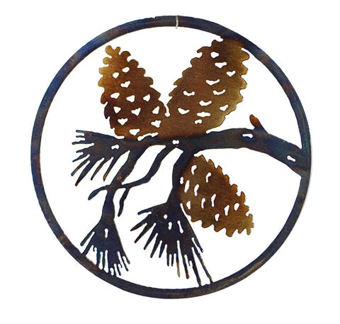 Rustic Pine Cones Metal Wall Art – Circle Nature Decor | Handcrafted in USA Knights Home Decor  item
