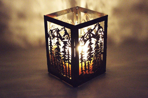 Rustic Pine Tree Metal Candle Lantern – Handmade Cabin Decor | Made in USA Knights Home Decor  item