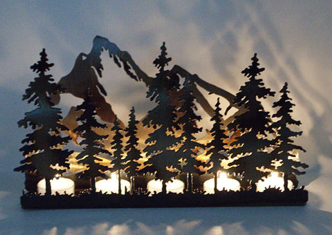 Rustic Pine Tree Metal T-Light Candle Holder – Cabin Decor | Made in USA Knights Home Decor  item