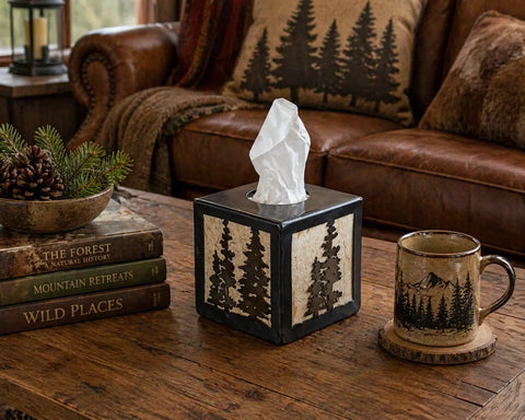 Rustic Pine Tree Tissue Box Holder – Handmade Decorative Cover for Standard Square Tissues | Made in USA Knights Home Decor  item