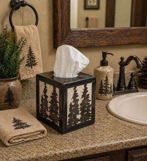 Rustic Pine Tree Tissue Box Holder – Handmade Decorative Cover for Standard Square Tissues | Made in USA Knights Home Decor  item