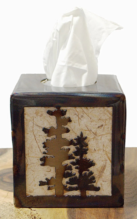 Rustic Pine Tree Tissue Box Holder – Handmade Decorative Cover for Standard Square Tissues | Made in USA Knights Home Decor  item
