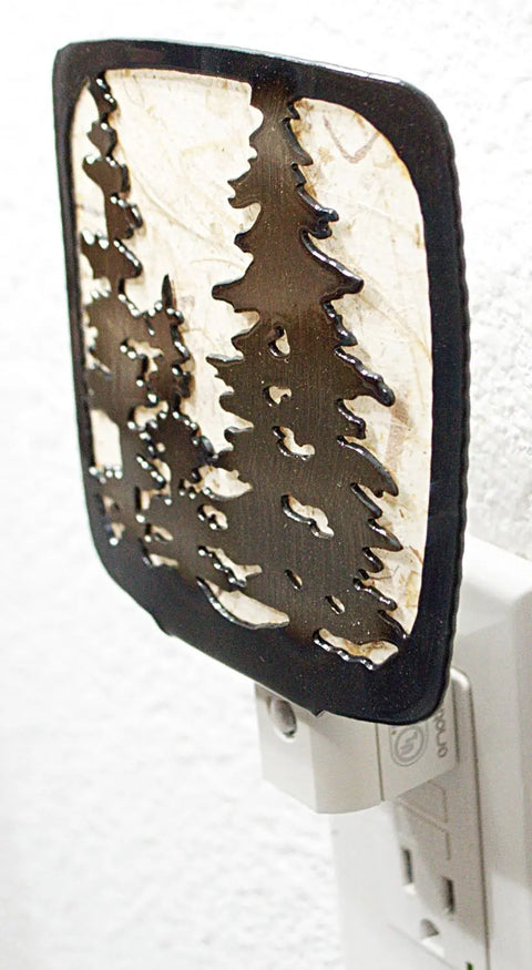 Rustic Pine Trees Metal Night Light – Handcrafted Woodland Glow Decor | Made in USA Knights Home Decor  item