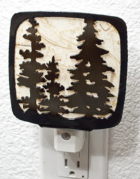 Rustic Pine Trees Metal Night Light – Handcrafted Woodland Glow Decor | Made in USA Knights Home Decor  item