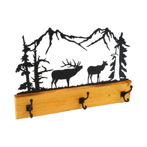 Rustic Pine Wood Coat Rack With 3 Metal Hooks – Wilderness Silhouette Design | Made in USA Amish Toy Box  Home Improvement