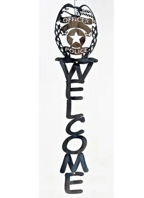 Rustic Police Badge Welcome Sign – Handcrafted Metal Wall Decor | Made in USA Veteran-Owned Knights Home Decor  item